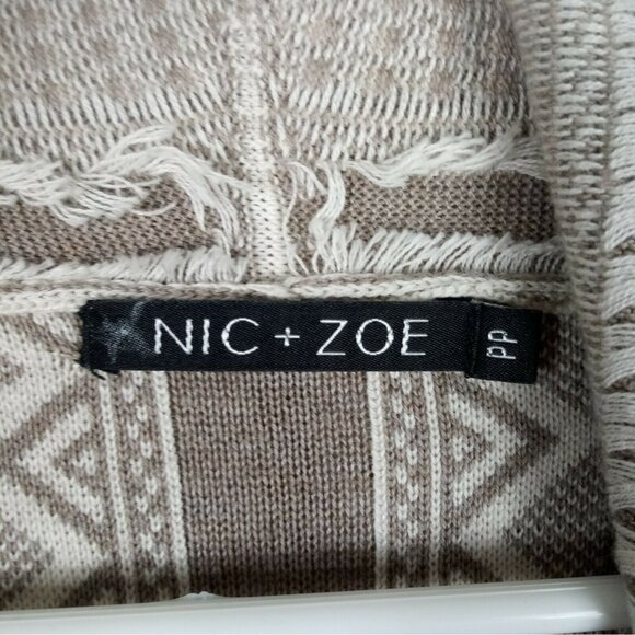 Nic + Zoe Open Fringe Cardigan Sweater SouthWestern Aztec Design Beige PP 2P - Picture 5 of 12